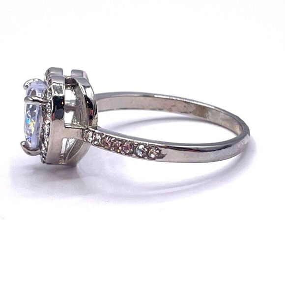 .925 Sterling Silver with White Cubic Zirconia Heart Ring Size 9.5 - Picture 5 of 8
